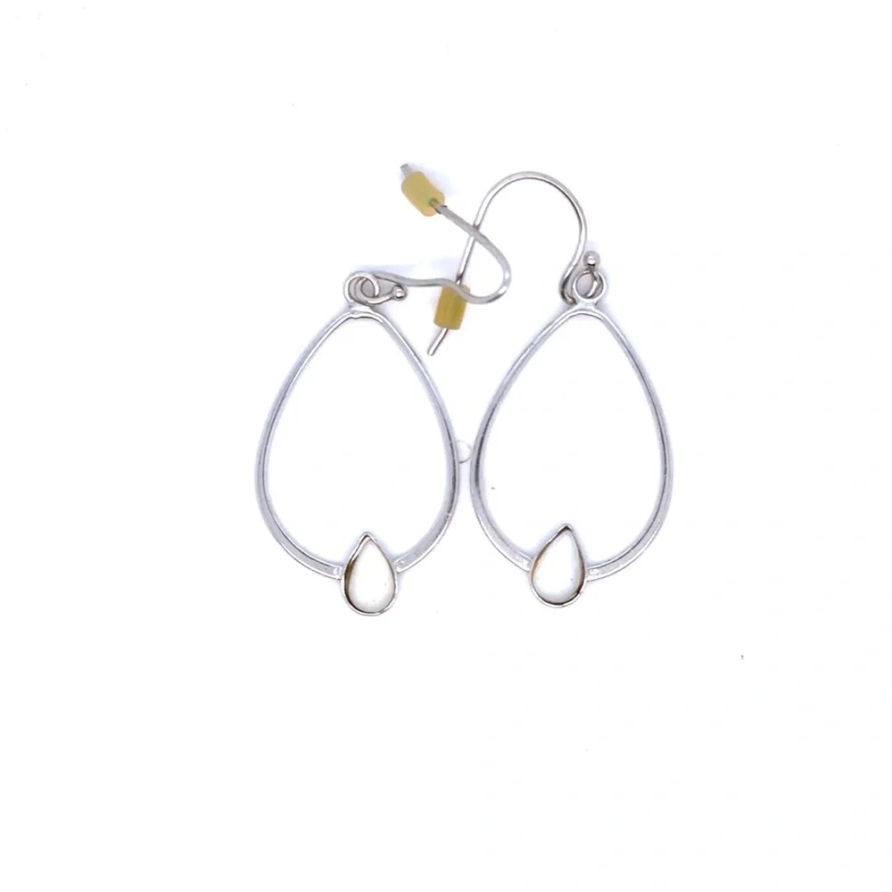 Silver 925 Teardrop‎ Earrings with White Accent - Women Jewelry